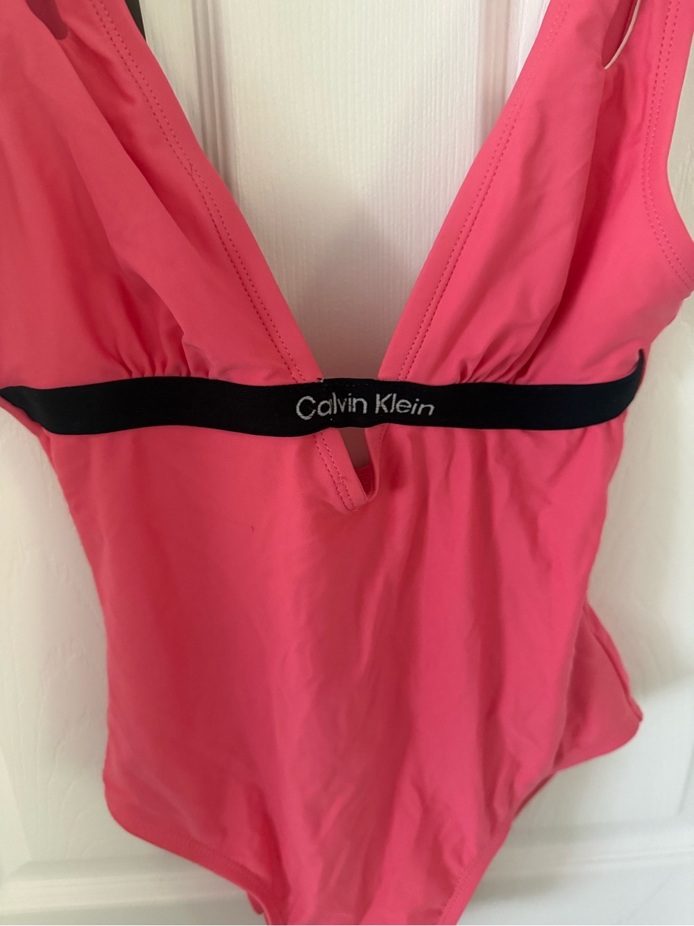 Calvin Klein Hot Pink One-Piece Swimsuit with Black Logo Band. Size xs